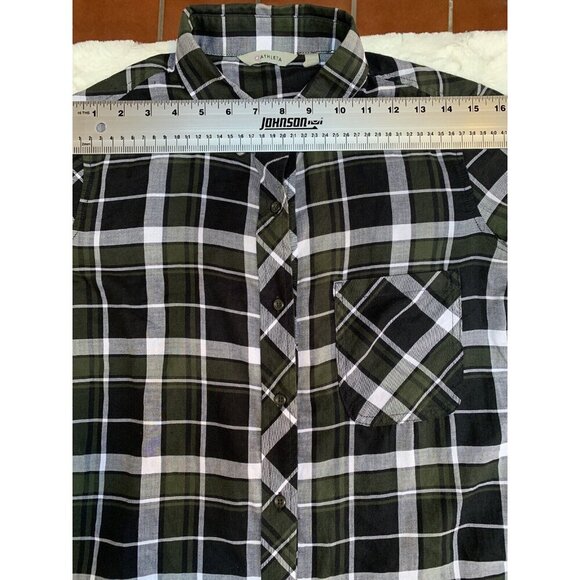 Athleta Womens Plaid Black Green Shirt Long Sleeve Top Blouse XS X-Small - Picture 2 of 10